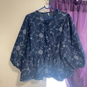 Floral Navy Blue Women's Top